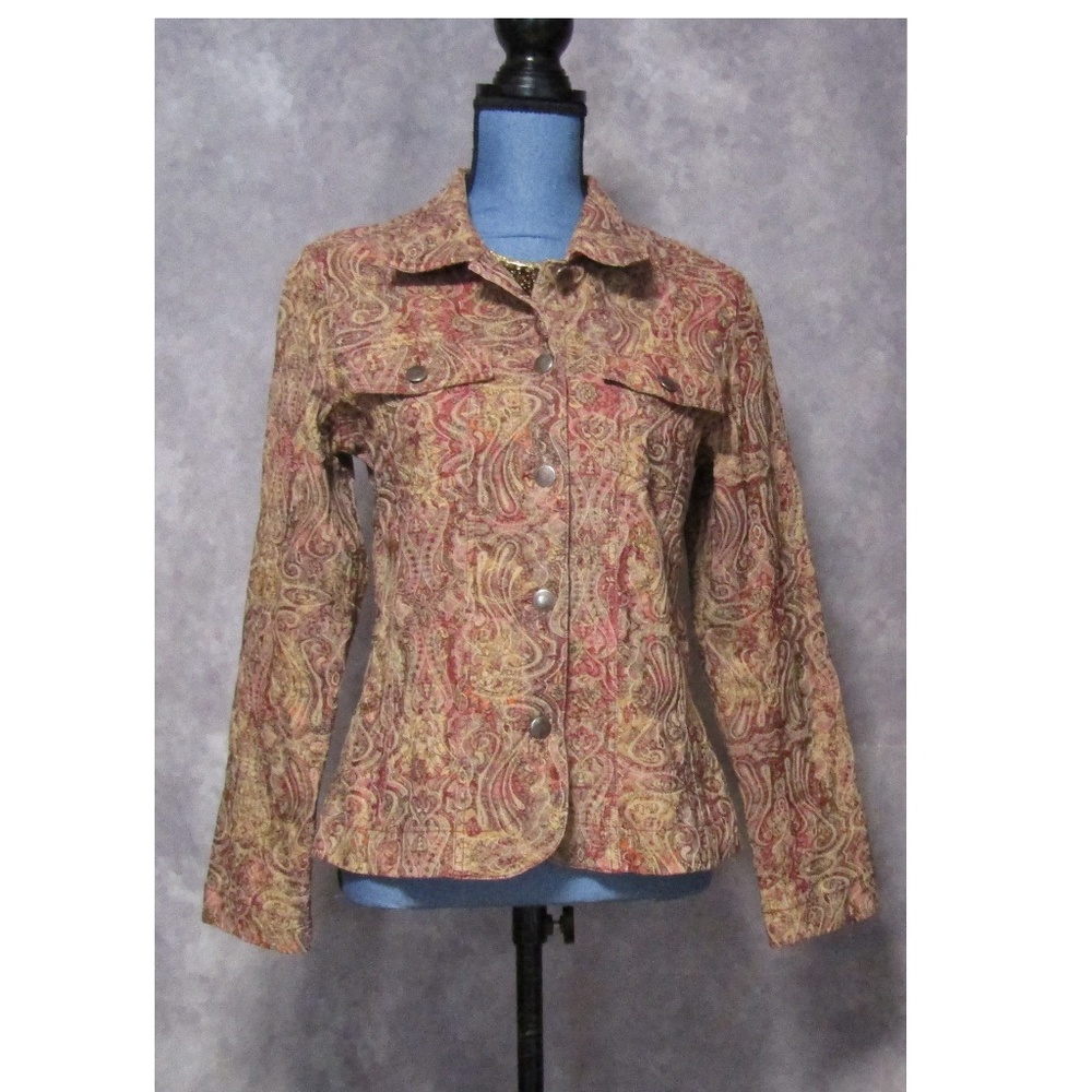 Analogy Red Tan Tapestry Jean Style Jacket L